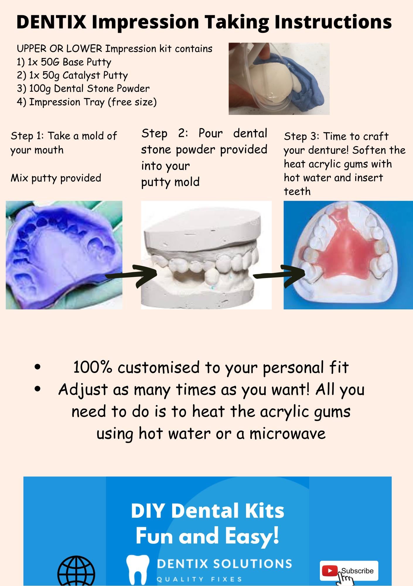 Heat Acrylic DIY Denture Soft when Heated Hard when Cooled